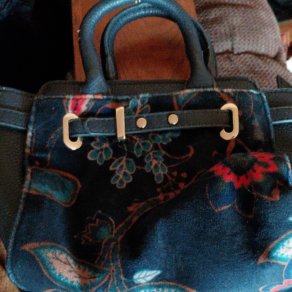 Elegant Floral Satchel in Black and Blue